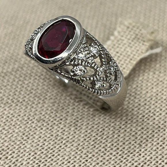 Vintage 925 Sterling Silver Red Oval Ring - Size 6, 4.1g - Picture 4 of 17